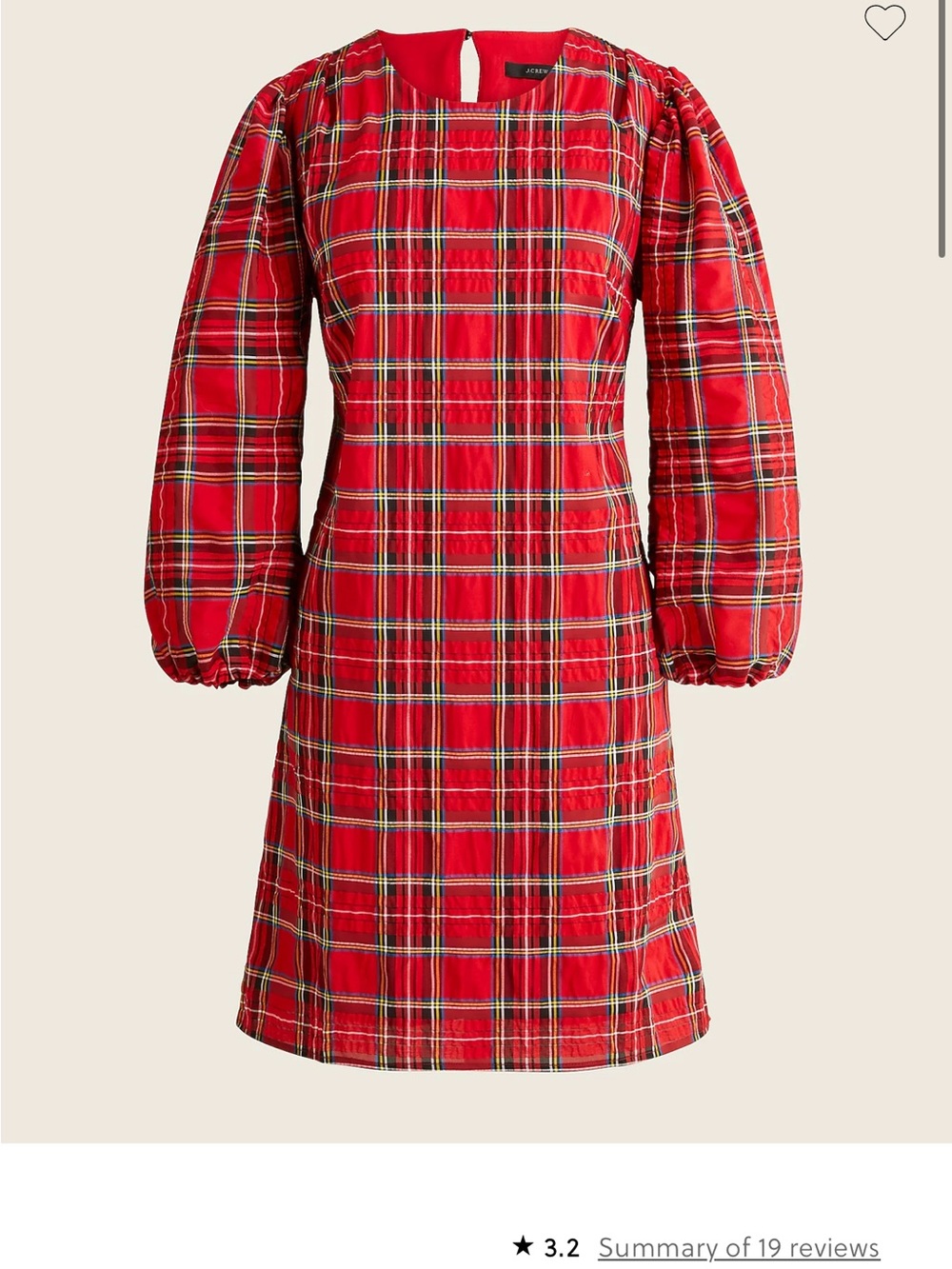 J. Crew Red Plaid tartan Puff-Sleeve A-Line Dress
